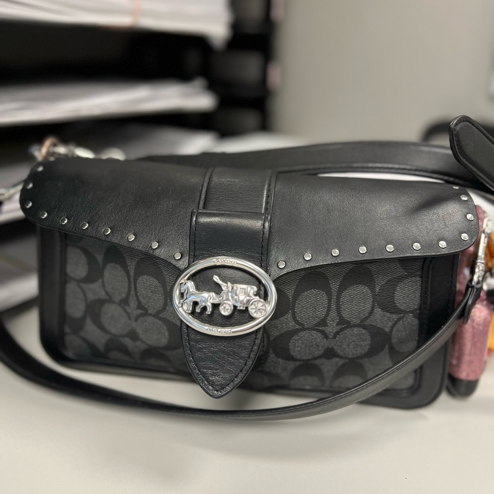 Coach Georgie Shoulder Bag In Colorblock Signature Canvas With Rivets